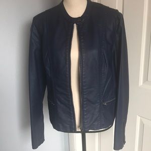 Navy Blue trendy vegan leather Jacket size Large